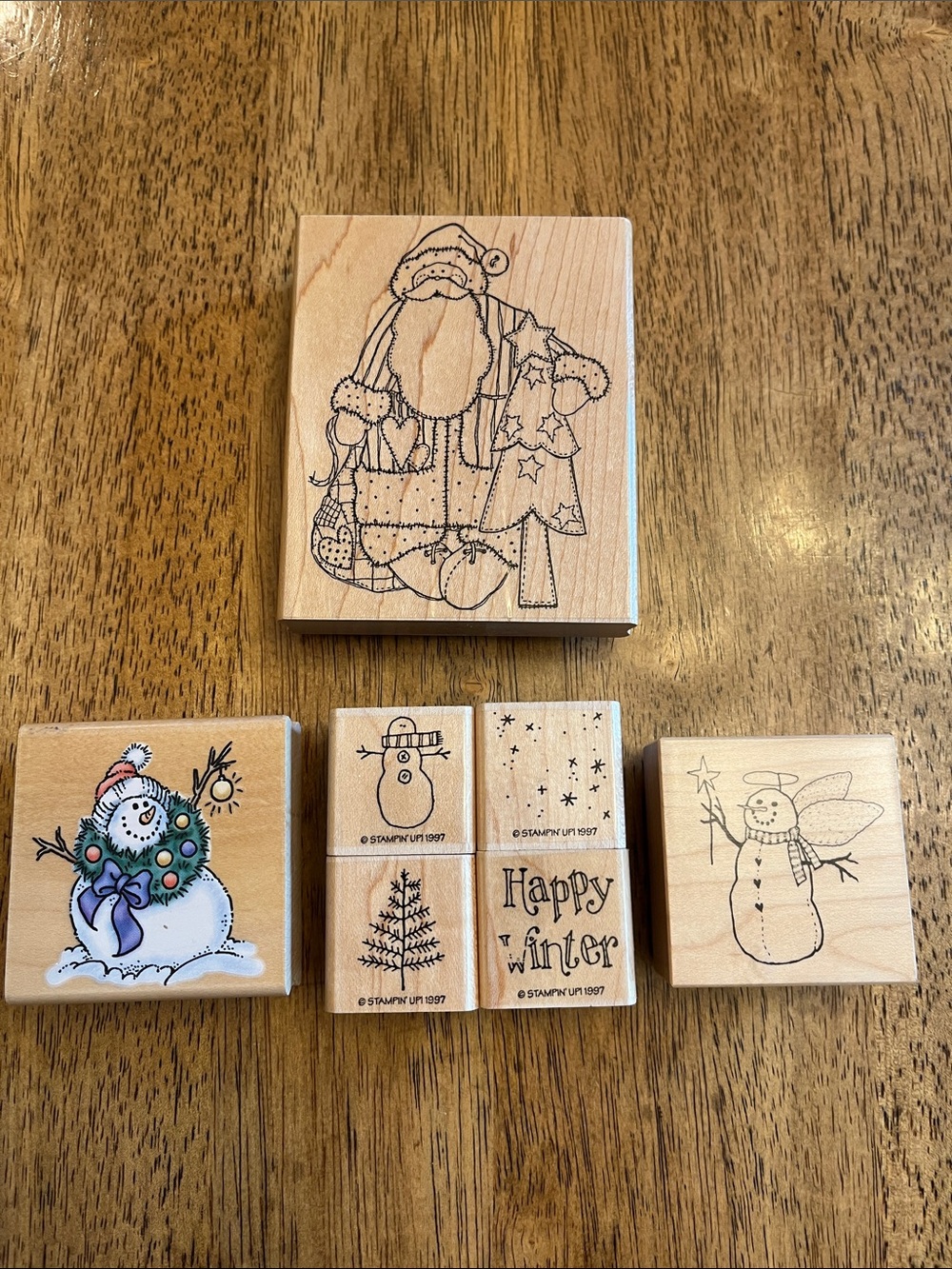 Vintage Stampin Up Christmas & Winter Wood Block Rubber Stamps Lot of 7